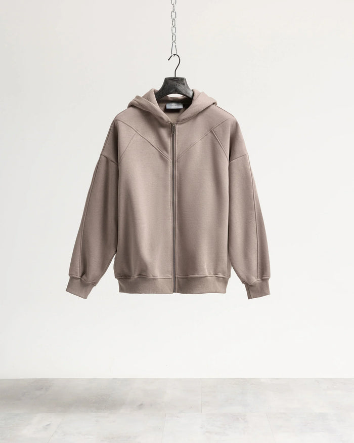 Felpa cappuccio zip - Fango