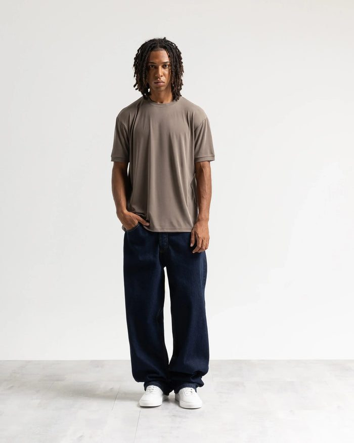T-shirt costina manica corta - Fango