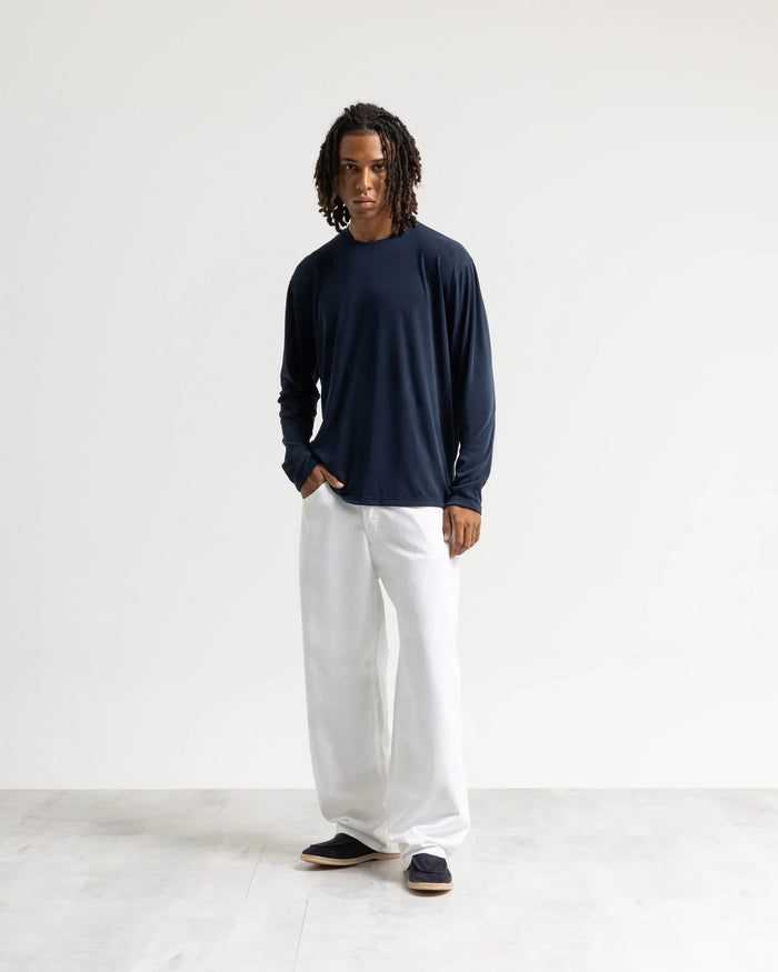 T-shirt costina manica lunga - Blu