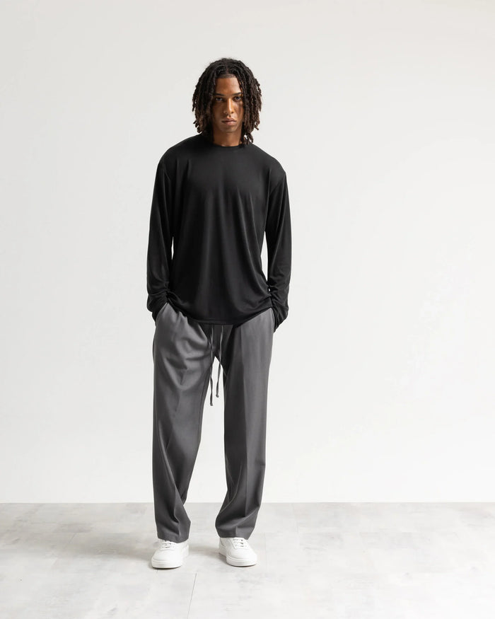 T-shirt costina manica lunga - Nero