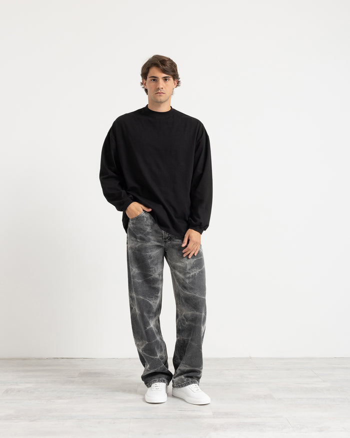 T-shirt longsleeve con polsino oversize - Nero