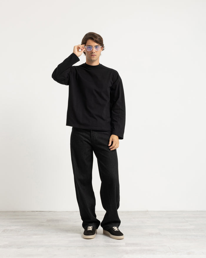 T-shirt longsleeve con tagli - Nero