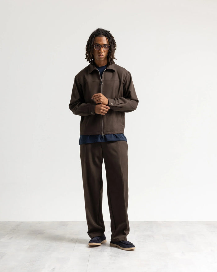 Giacca con zip collo camicia tessuto classico - Moro