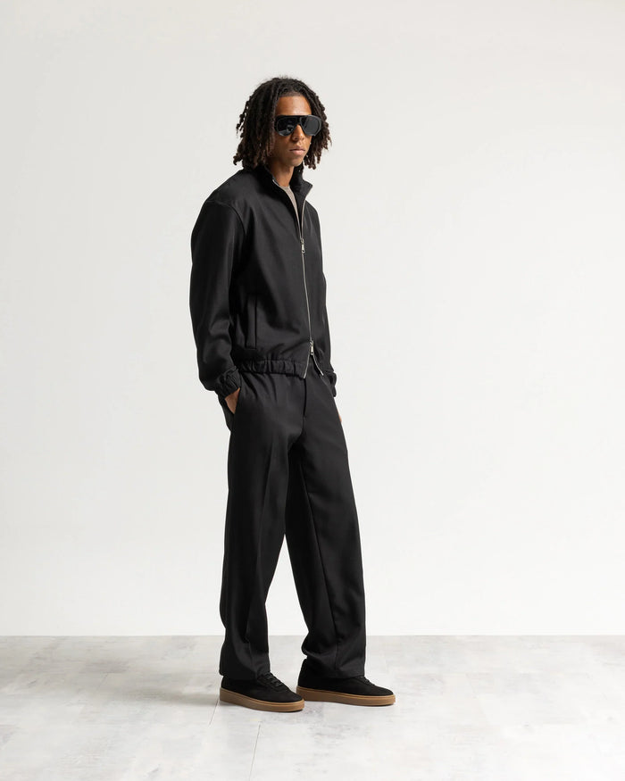 Giacca con zip mezzo collo tessuto classico - Nero