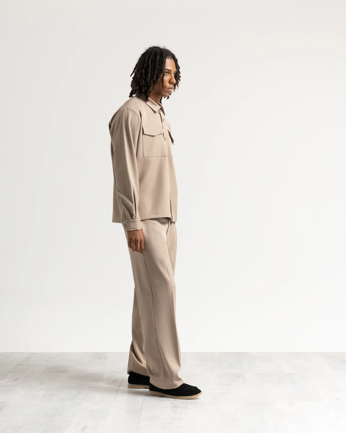 Camicia con tasconi tessuto classico - Beige