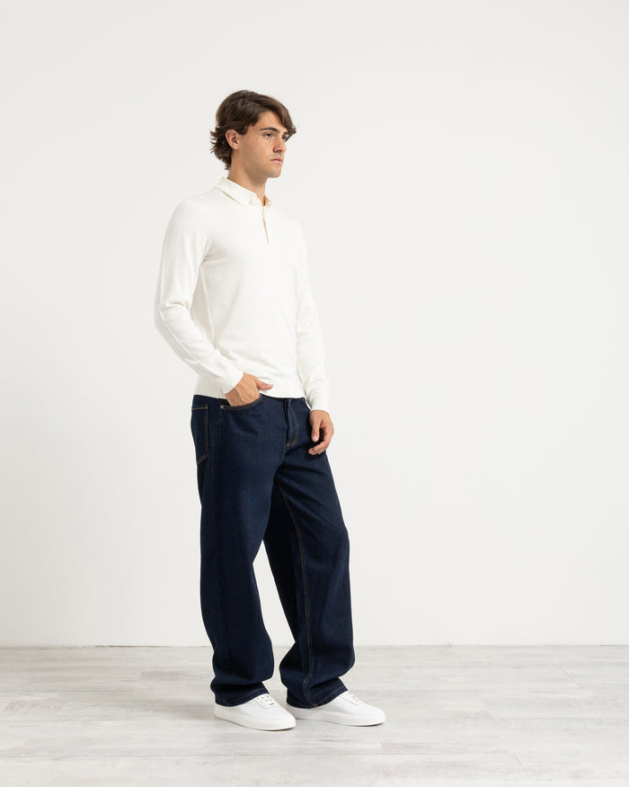 Polo in maglia manica lunga - Panna