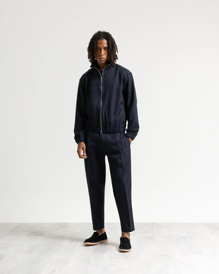 Giacca con zip mezzo collo tessuto classico - Blu
