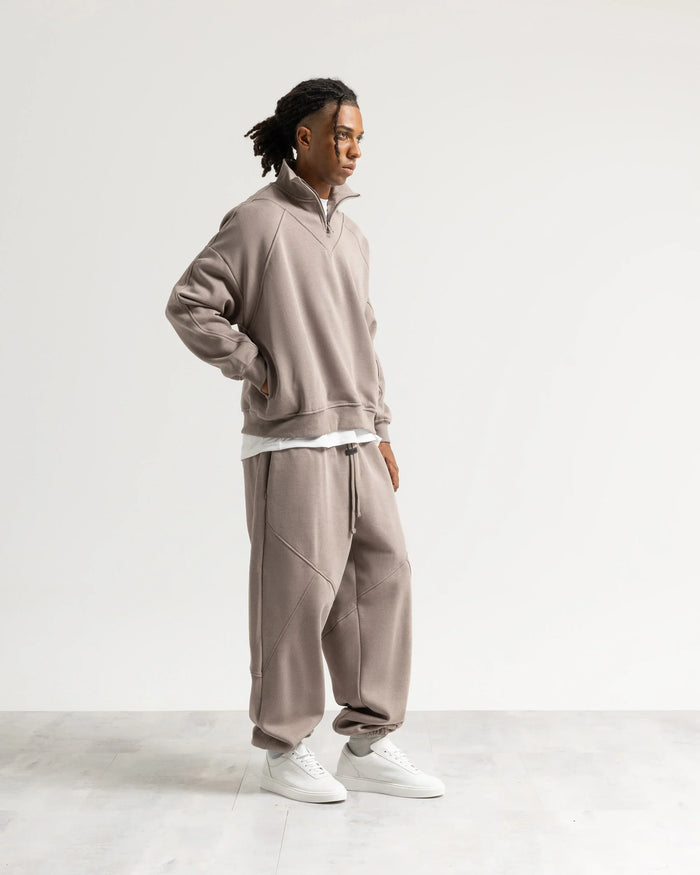 Felpa mezzo collo mezza zip - Fango