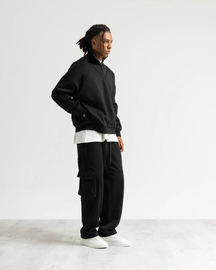Felpa mezzo collo mezza zip - Nero