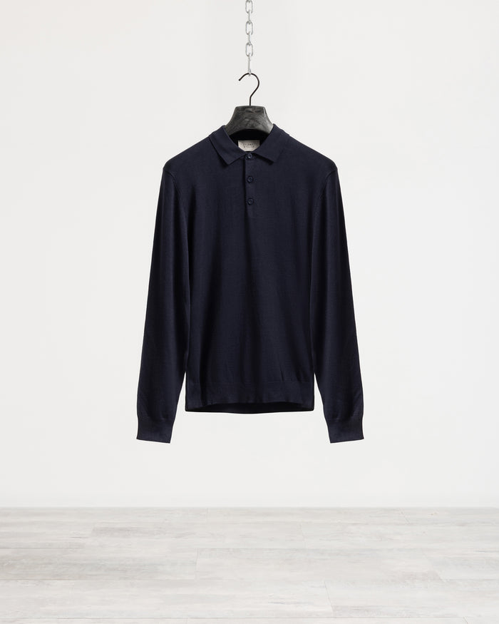 Polo in maglia manica lunga - Blu