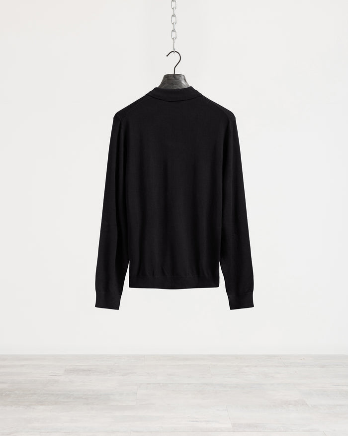 Polo in maglia manica lunga - Nero