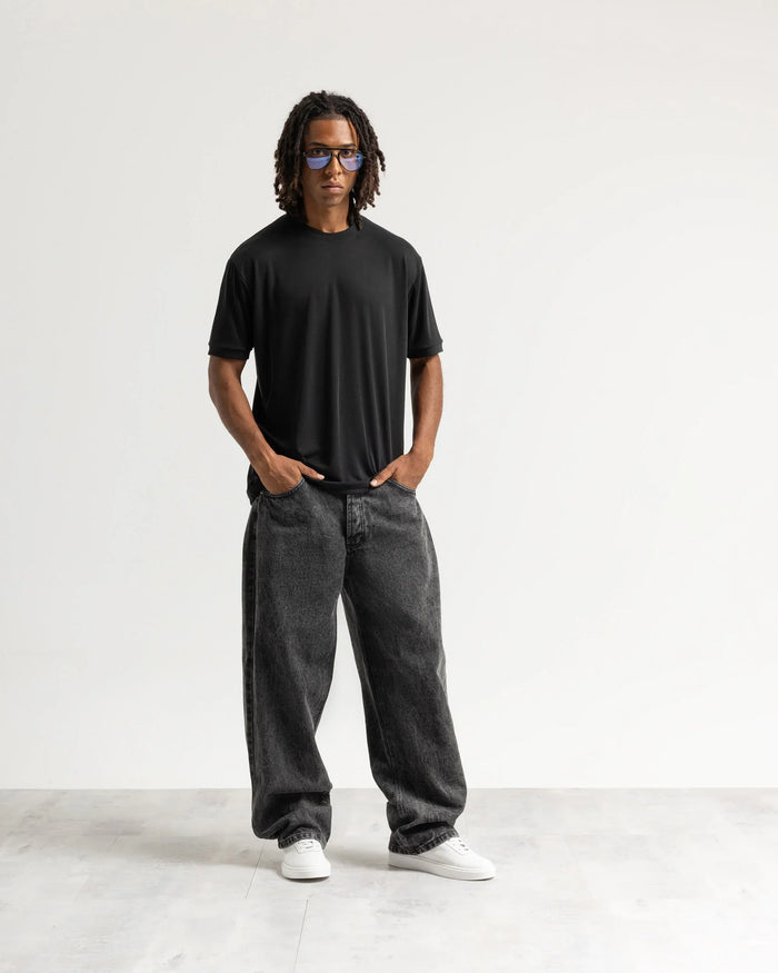 Jeans baggy nero con legature - Nero