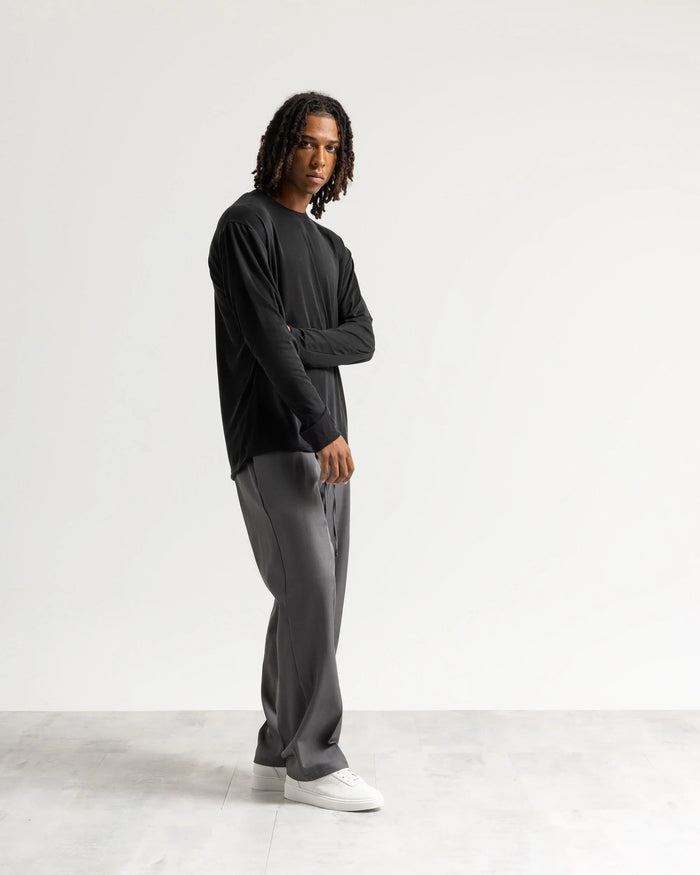 T-shirt costina manica lunga - Nero