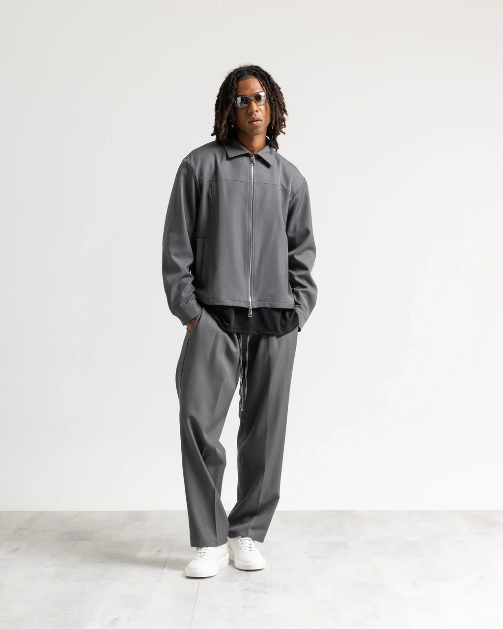 Giacca con zip collo camicia tessuto classico