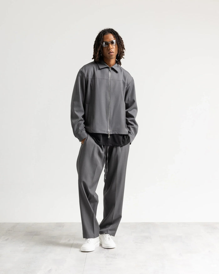 Giacca con zip collo camicia tessuto classico - Grigio