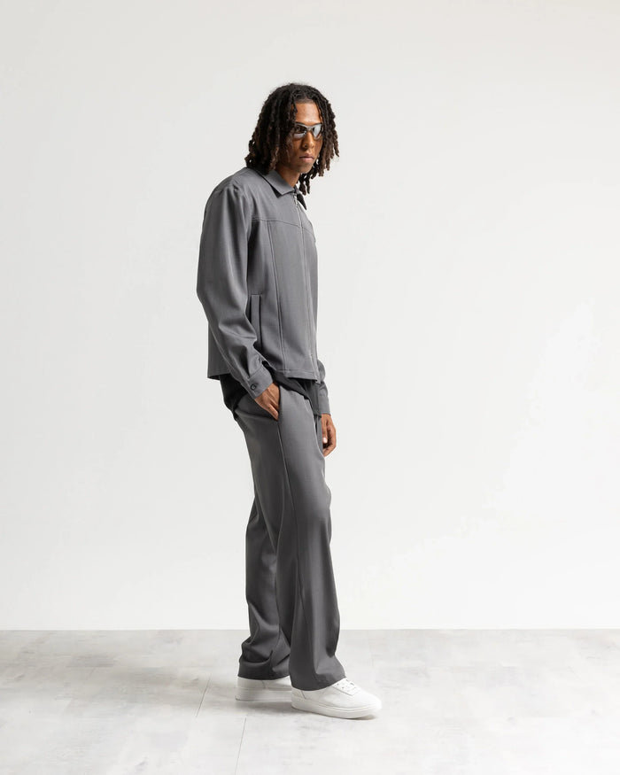 Giacca con zip collo camicia tessuto classico - Grigio