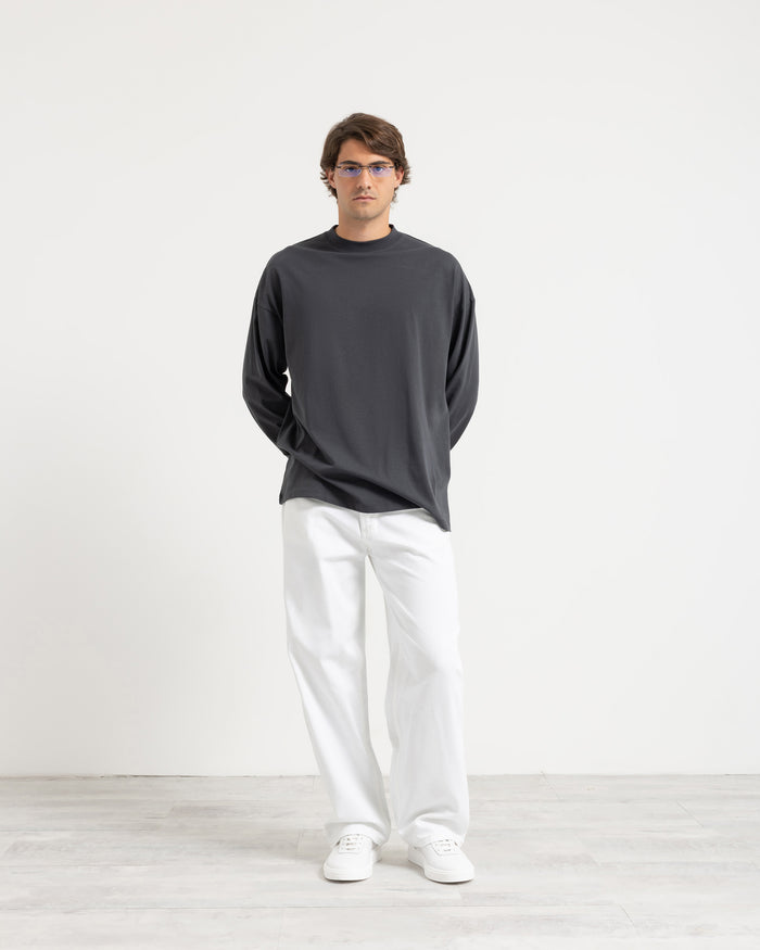 T-shirt longsleeve con polsino oversize - Piombo