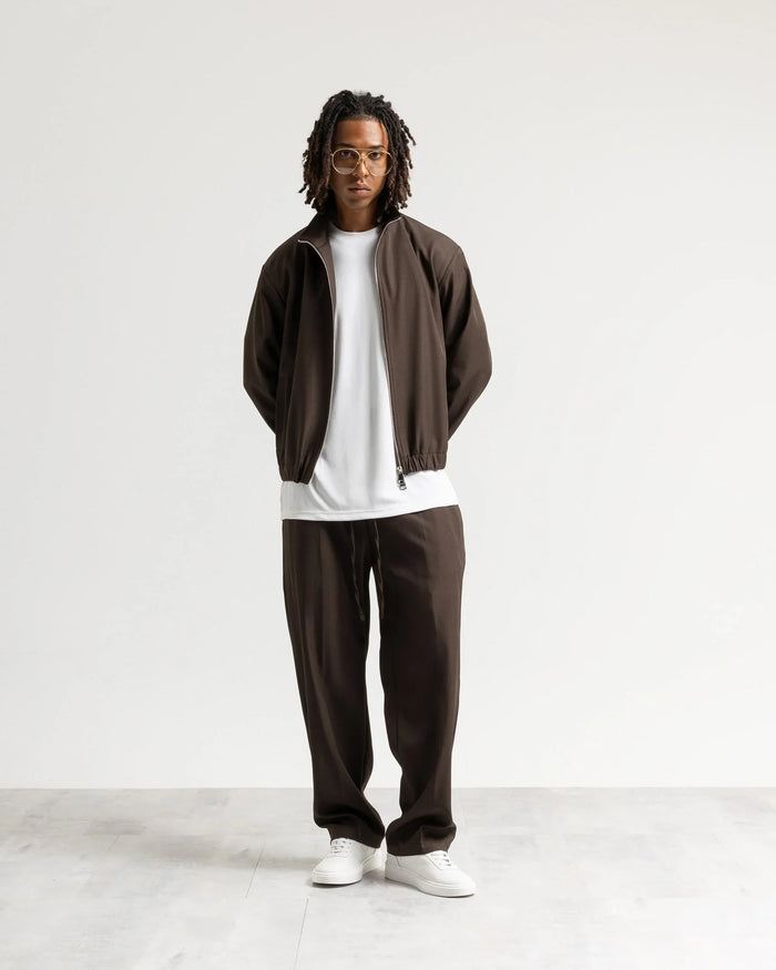 Giacca con zip mezzo collo tessuto classico - Moro
