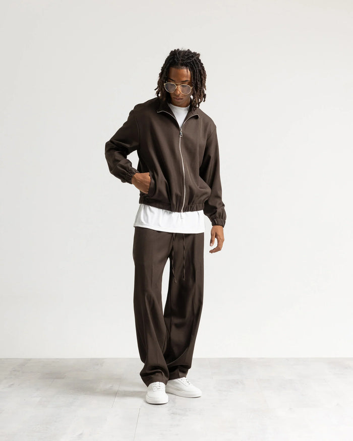 Giacca con zip mezzo collo tessuto classico - Moro