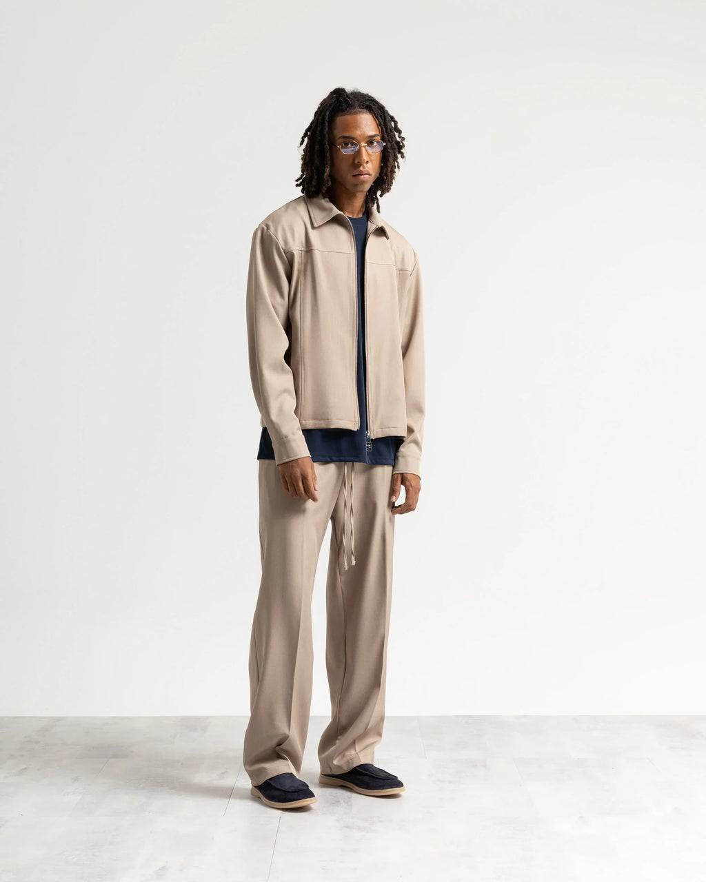 Giacca con zip collo camicia tessuto classico