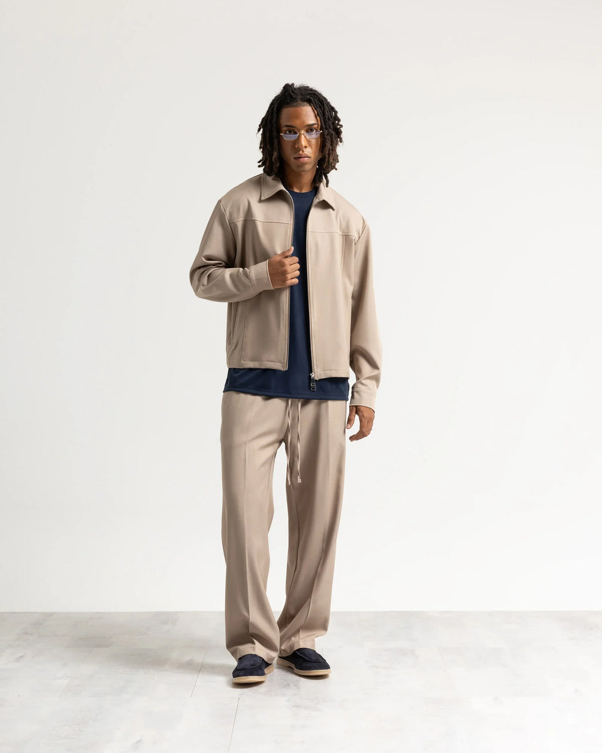 Giacca con zip collo camicia tessuto classico