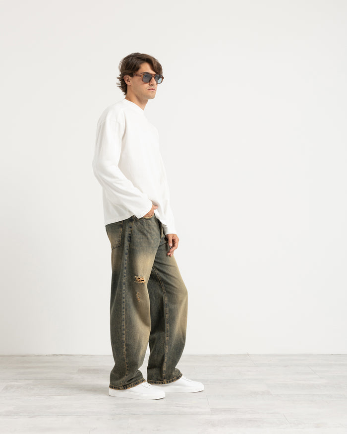 T-shirt longsleeve con tagli - Panna