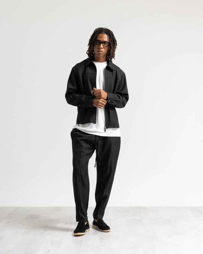 Giacca con zip collo camicia tessuto classico - Nero