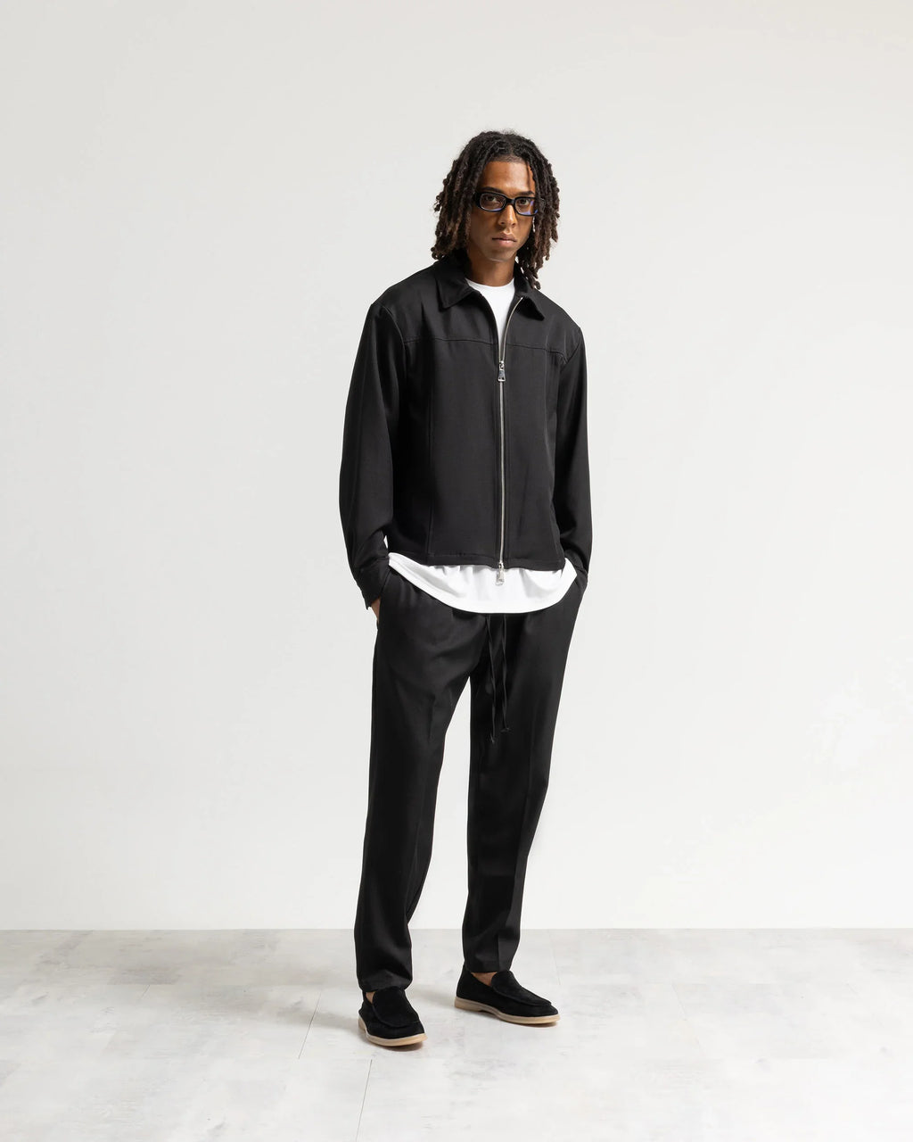 Giacca con zip collo camicia tessuto classico