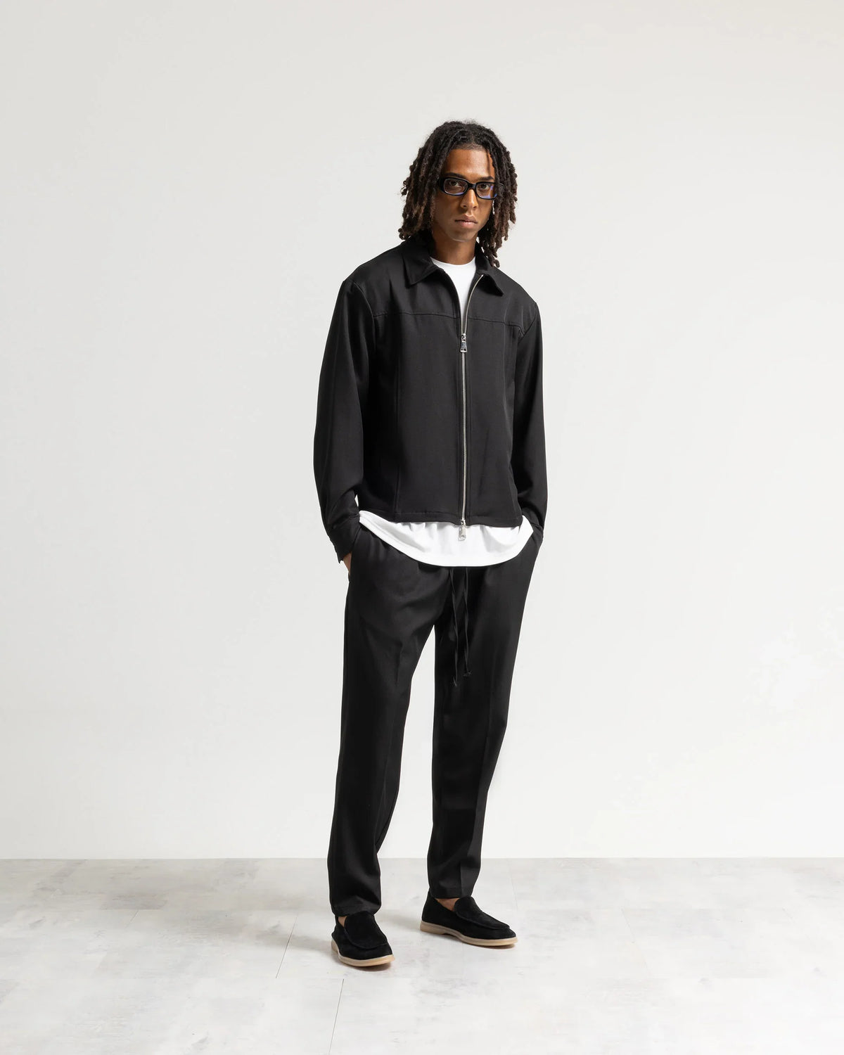 Giacca con zip collo camicia tessuto classico