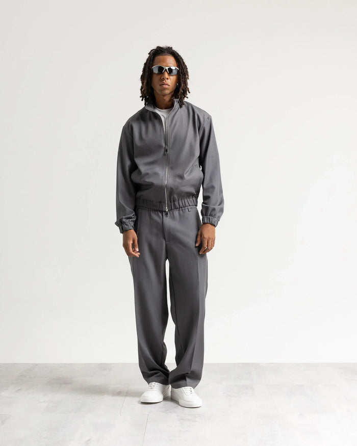 Giacca con zip mezzo collo tessuto classico - Grigio