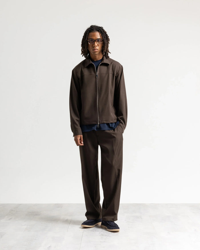 Giacca con zip collo camicia tessuto classico - Moro