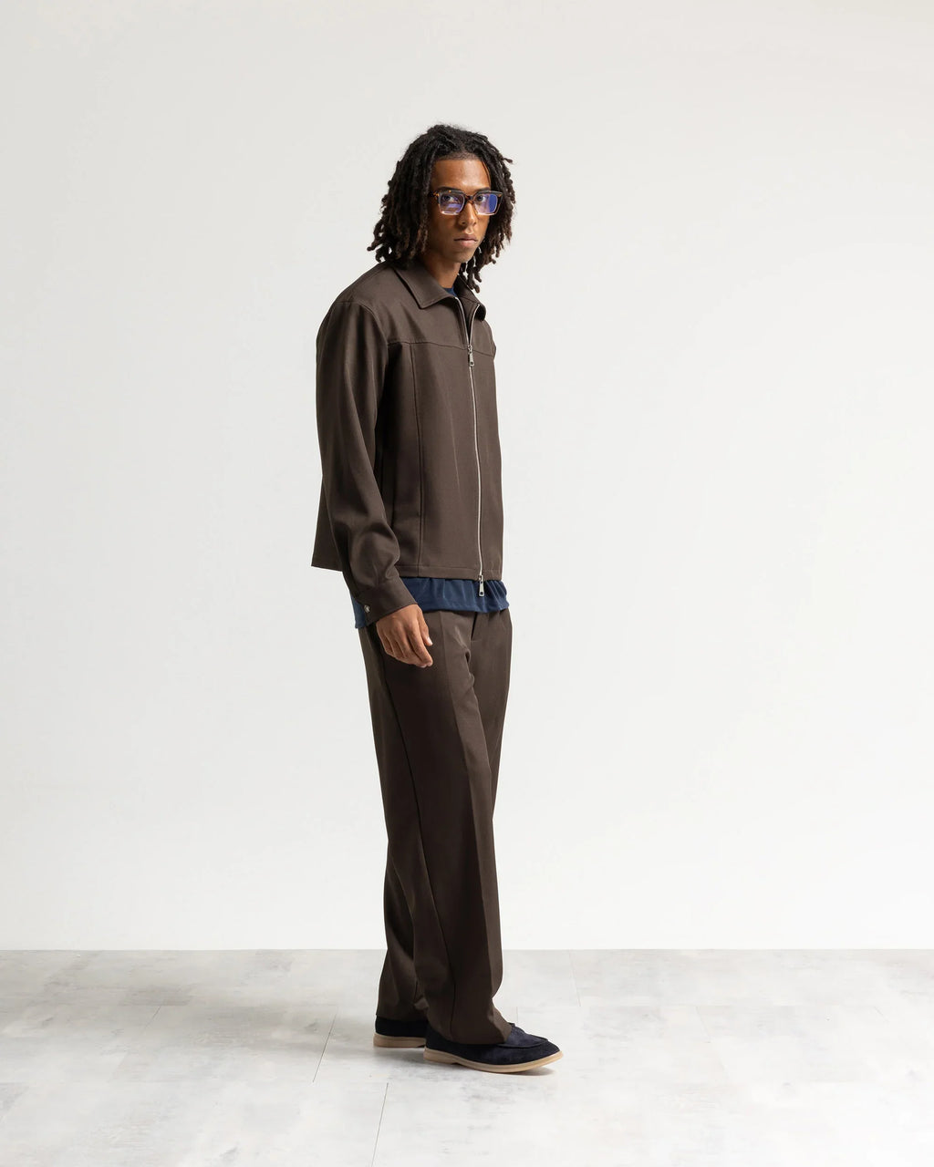 Giacca con zip collo camicia tessuto classico