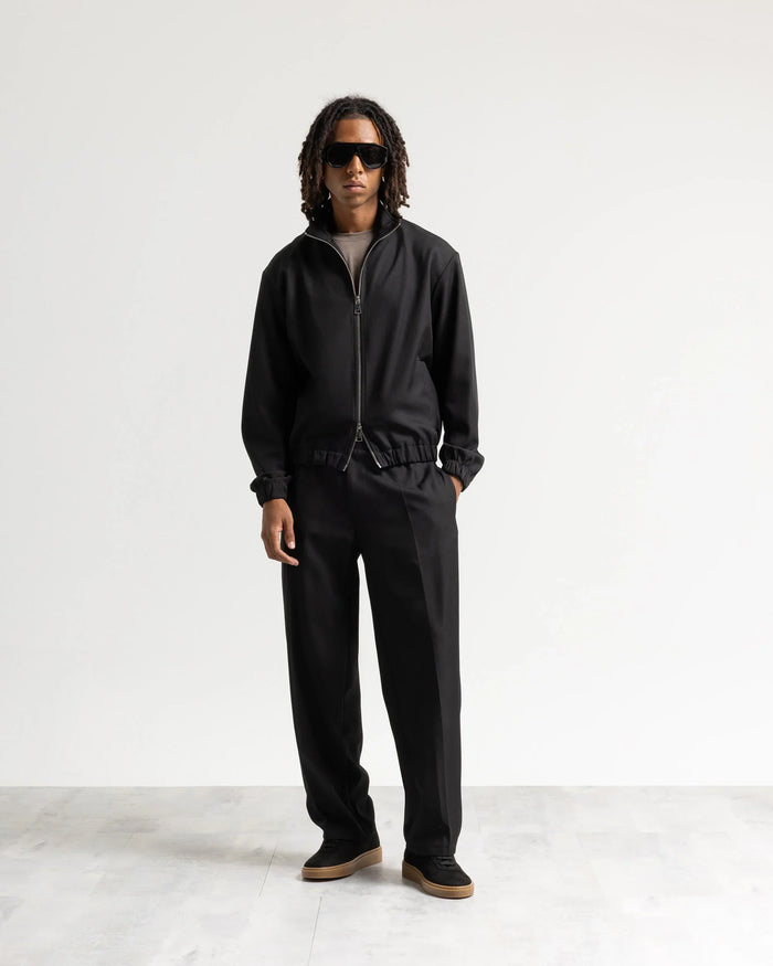 Giacca con zip mezzo collo tessuto classico - Nero
