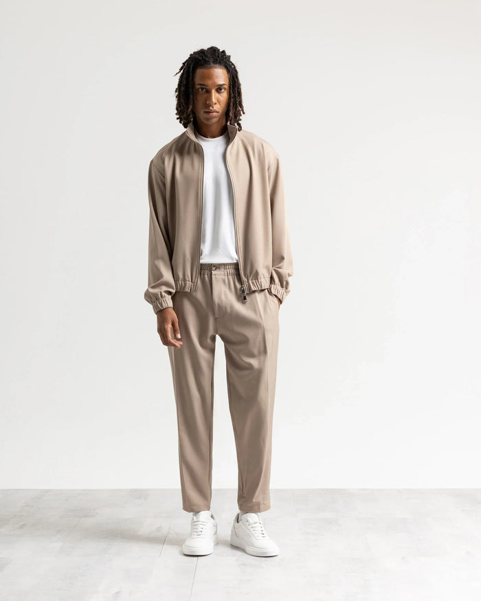 Giacca con zip mezzo collo tessuto classico - Beige