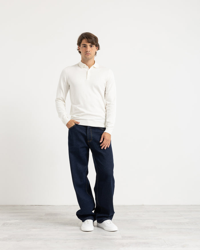 Polo in maglia manica lunga - Panna