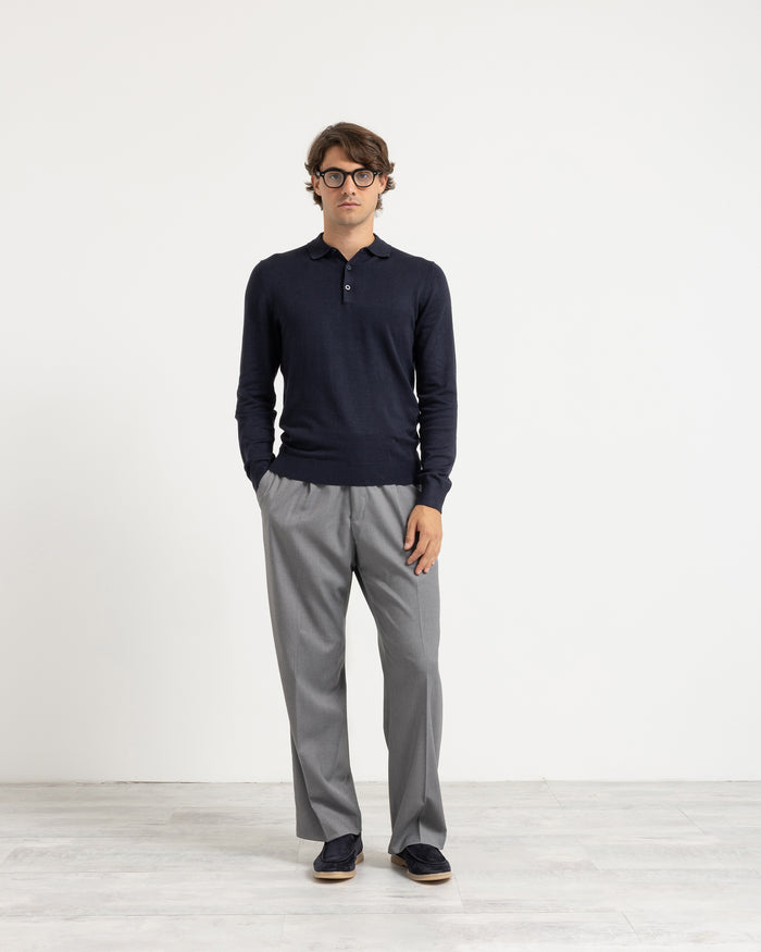 Polo in maglia manica lunga - Blu