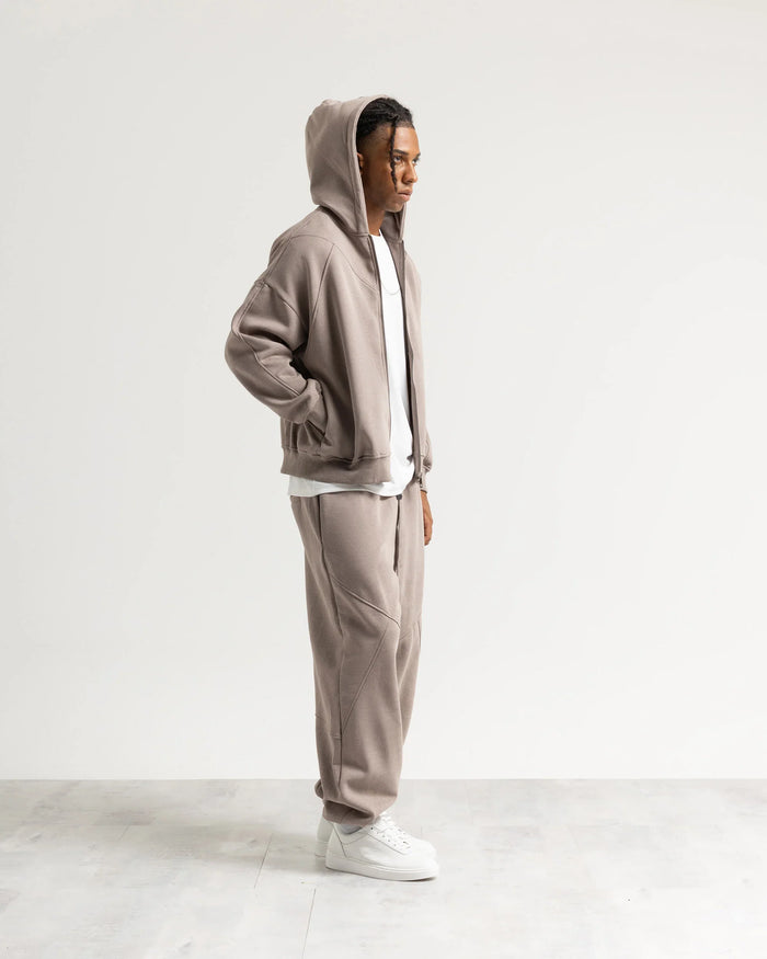 Felpa cappuccio zip - Fango